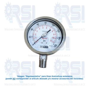 MANOMETRO DEWIT, CARATULA DE 4" OD CONEXION INFERIOR ACERO INOXIDABLE 1/2" NPT, RANGO DE 0-150 PSI (0 - 11 Kgf/cm2)