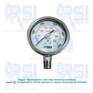MANOMETRO DEWIT, CARATULA DE 4" OD CONEXION INFERIOR ACERO INOXIDABLE 1/2" NPT, RANGO DE 0-5000 PSI (0 - 350 Kgf/cm2)