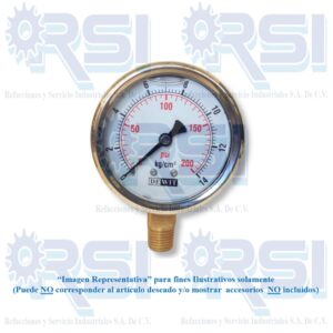 MANOMETRO DEWIT, CARATULA DE 2 1/2" OD CONEXION INFERIOR DE BRONCE 1/4" NPT, RANGO DE 0-200 PSI (0 - 14 Kgf/cm2)